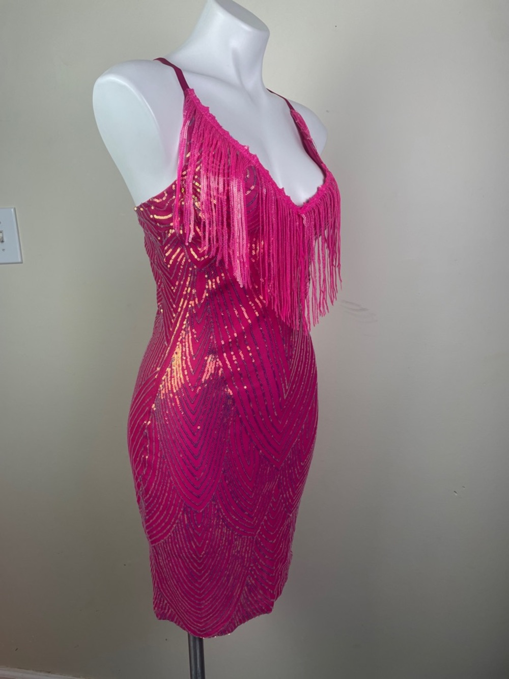 Stretchy Sequin Fringe Party Dress - Picture 6 of 13